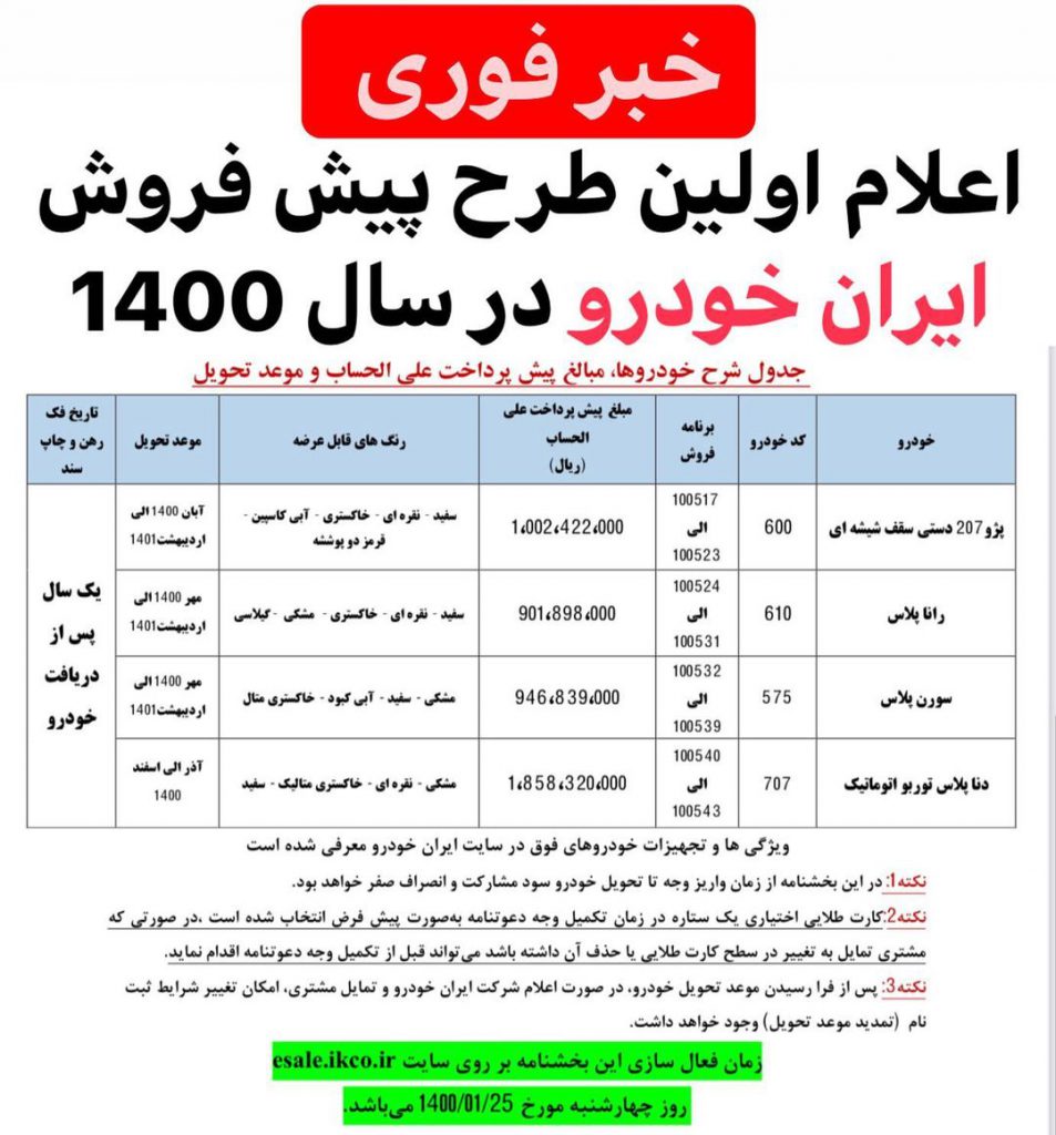 پیش-فروش-ایران-خودرو- فروردین- 1400